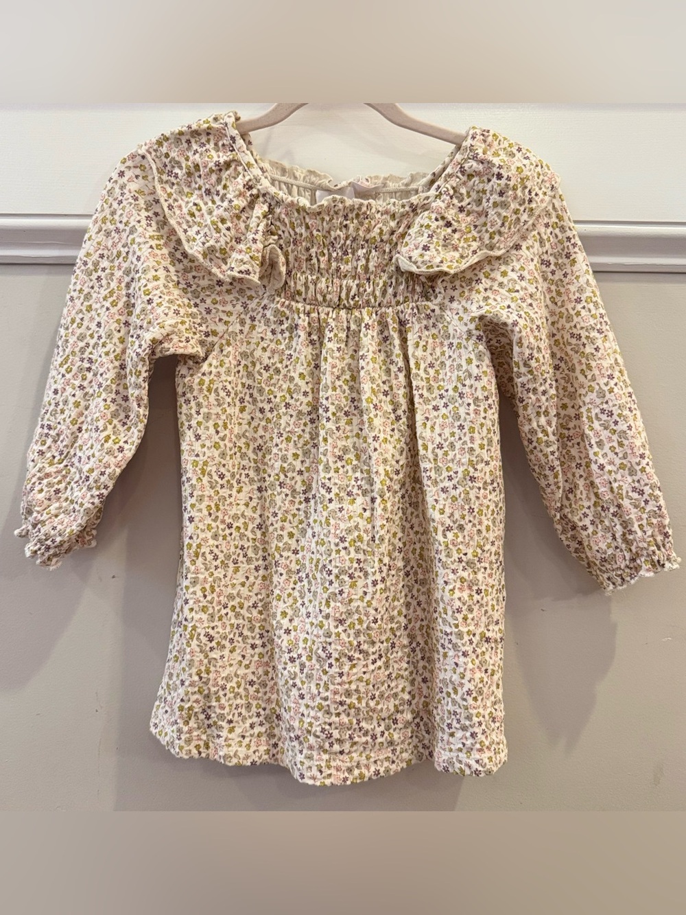 Zara Baby Girls Floral Smocked Ruffle Dress 18-24M Cotton Long Sleeve